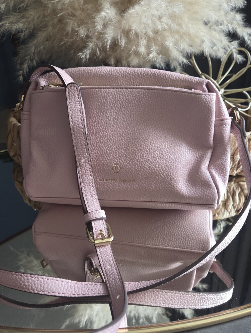 Nanette Lepore Triple Zip Crossbody Bag Gold Hardware Bludh Pink